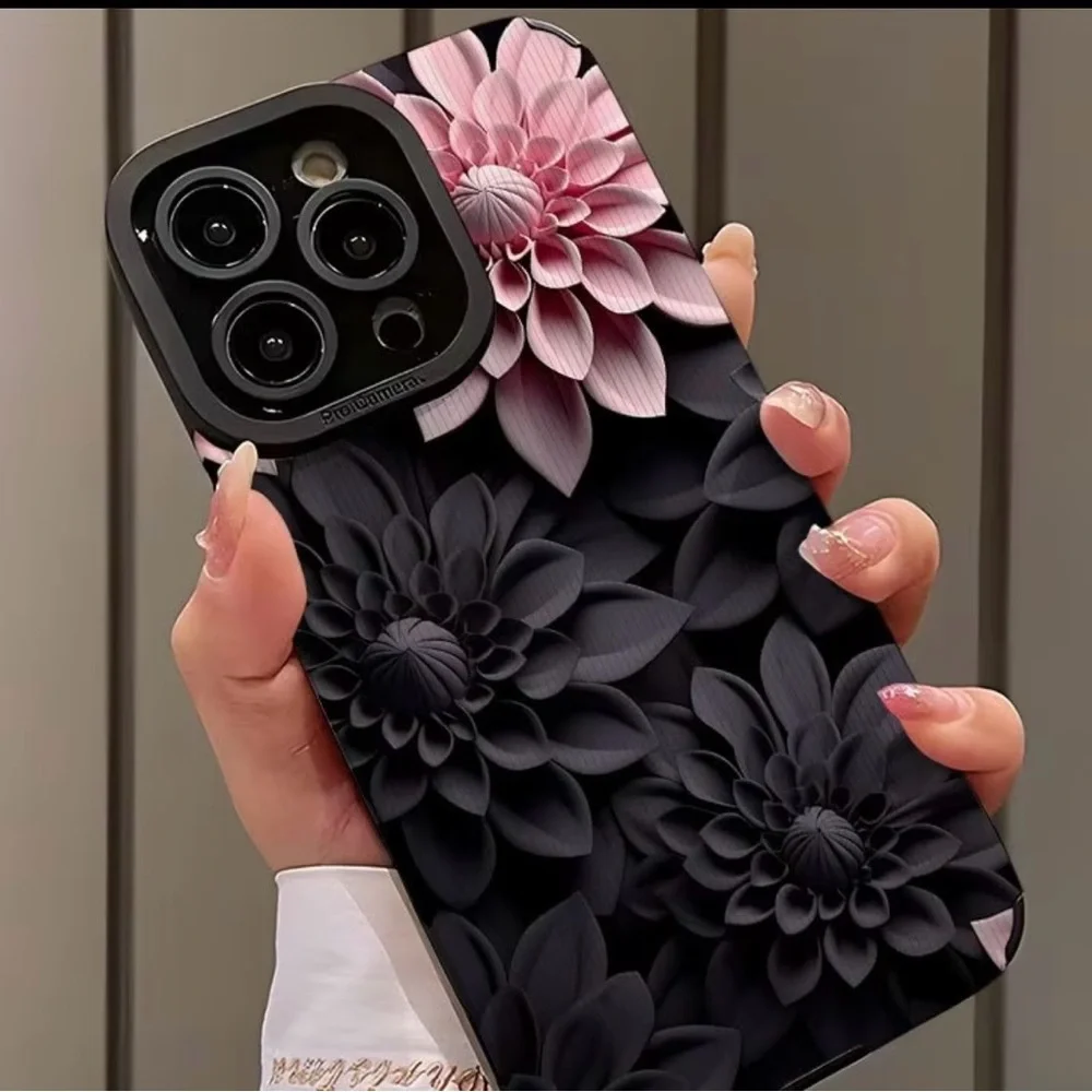 iPhone 16 Promax 3D Floral Black and Pink Phone Case